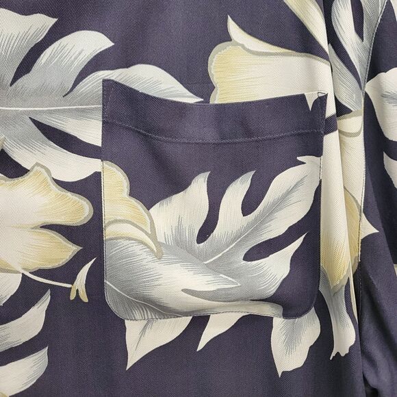 Tommy Bahama Shirt Men XXL Black Beige Floral Palm Hawaiian 100% Silk Button - Picture 6 of 8